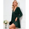 Women's Velvet Dress Wrap V Neck Pleated Waist Long Sleeve Casual Party Skater Dresses - 4 of 4