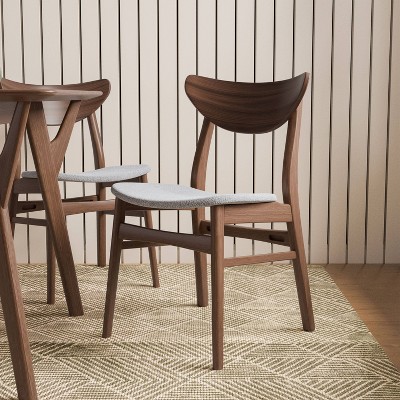HOMES: Inside + Out Set of 2 Palm Shade Mid-Century Padded Dining Chairs Walnut