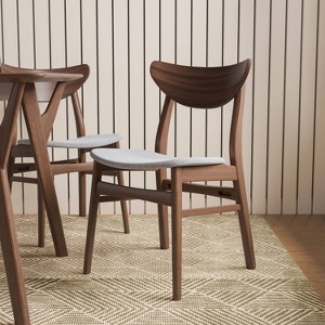 HOMES: Inside + Out Set of 2 Palm Shade Mid-Century Padded Dining Chairs Walnut - 1 of 4