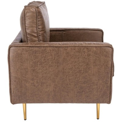 Rustic Brown Leather Accent Chair with Gold Metal Legs