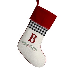 Personalization Mall Festive Foliage Initial Christmas Stocking, Burgundy - 1 of 2