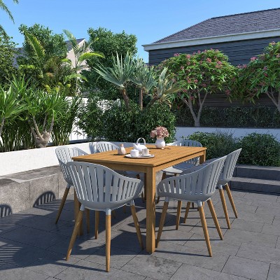 Snettisham 7pc Patio Dining Set with Rectangular Table with Teak Finish - Amazonia