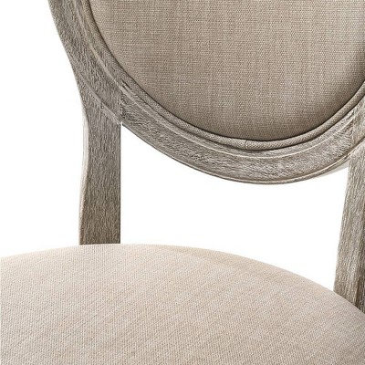 Beige Upholstered Wood Side Chair with Oval Back