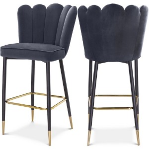 Meridian Furniture,Lily Grey Velvet Stool, Set of 2 - 1 of 4