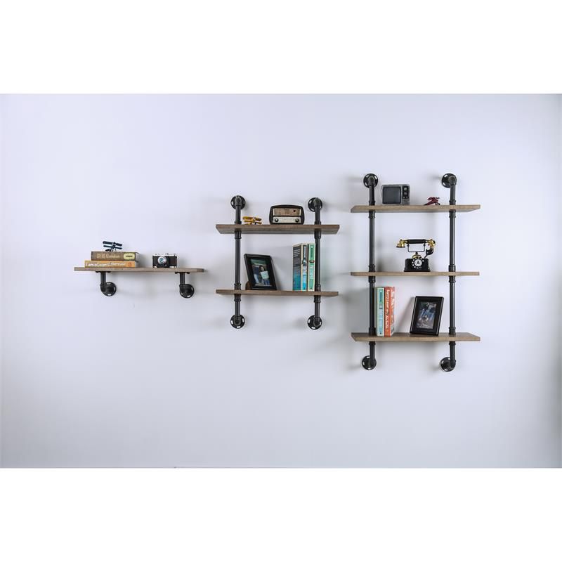 Hollis Industrial Wood 2-Tier Wall Display Shelf in Natural - Furniture of America, 5 of 7