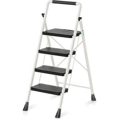 Ladder stool with 4-level anti-skid pedal,lightweight, portable folding ladder with handle,multi-purpose steel ladder