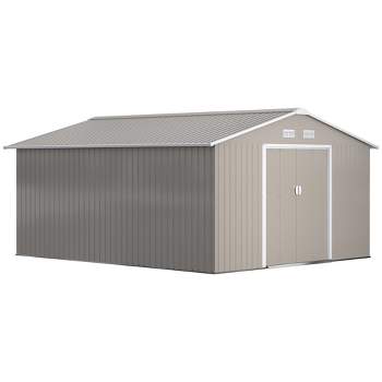 Outsunny Metal Storage Shed Garden Tool House with Double Sliding Doors, 4 Air Vents for Backyard, Patio