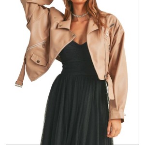 Women's CROPPED FAUX LEATHER MOTO JACKET - MABLE - 1 of 4