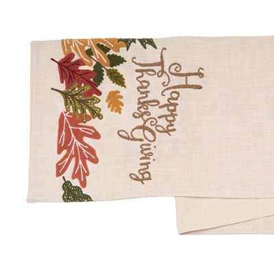 Happy Thanksgiving Cotton Table Runner with Autumn Leaves
