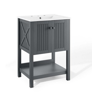 Modway Steam 24" Bathroom Vanity Cabinet – Grey Wall-Mount Cabinet with White Sink Basin, Modern Minimalist Style - 1 of 4
