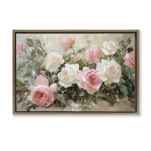 Stupell Industries Rose Bouquets Pink and White Floating Frame Canvas Art, Brown, 25" x 17" - 1 of 4