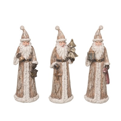 Transpac Set of 3 Gold Dusted Santa Polyresin Tabletop Figurines - 6.0H Inches - Christmas Holiday Decorative Objects