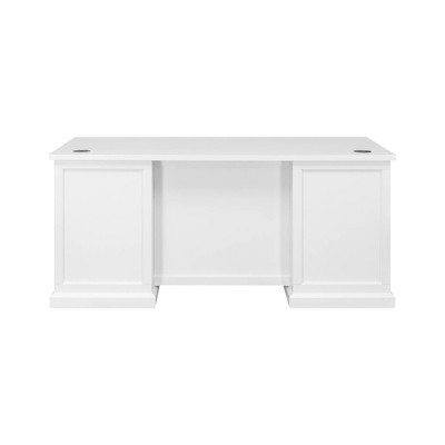 White Wood Executive Desk with Drawers and Power Outlet
