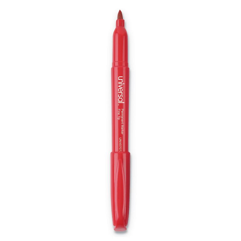 UNIVERSAL Pen Style Permanent Markers Fine Point Red Dozen 07072, 3 of 10