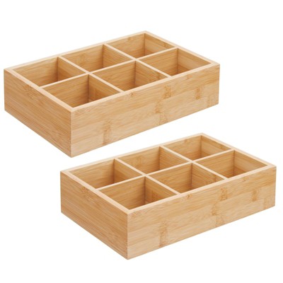 mDesign Bamboo Tea, Snack, or Food Storage Organizer Box, 2 Pack, Natural Wood