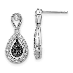 Sterling Silver Black and White Diamond Teardrop Post Dangle Earrings Women s