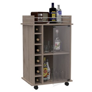 Depot E-Shop Huali Bar Cart 35" H, Six Built-in Wine Rack, Glass Door, Four Casters, Two Shelves - 1 of 4