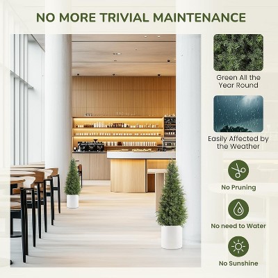 2 Pack Artificial Cedar Topiary Trees, 3ft/ 4ft/ 5ft UV Protection Bushes, Maintenance Free Cedar Plants for Front Door Decor, Outdoor& Indoor Decor