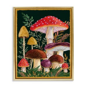 Stupell Industries Woodland Mushrooms Nature Floating Frame Canvas Art, Gold, 17" x 21" - 1 of 4