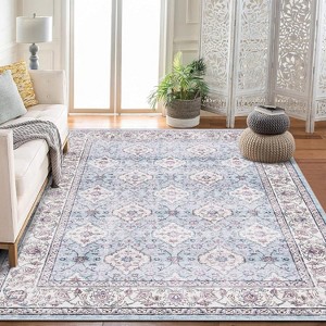 coucheta Multi-size Washable Area Rugs, Vintage Floral Printed Foldable Thin Soft Low-Pile Non-Slip Carpet, for Living Room, Bedroom, Dining Room - 1 of 4