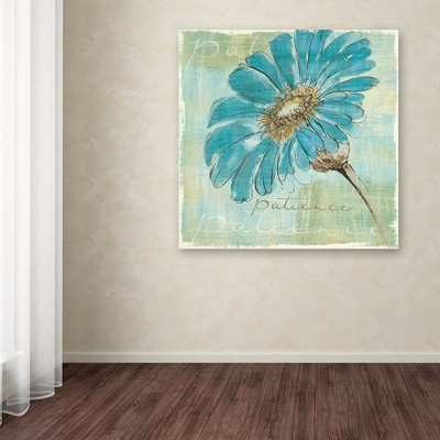 18" x 18" Blue Floral Canvas Art with Wooden Frame