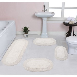 Double Ruffle Bathroom Rugs Set, Washable Rug, Extra Soft and Absorbent bath Rug, Kitchen Mat, Bath Mat Set,Non-Slip, 4 Pcs Set with Runner, Ivory - 1 of 4