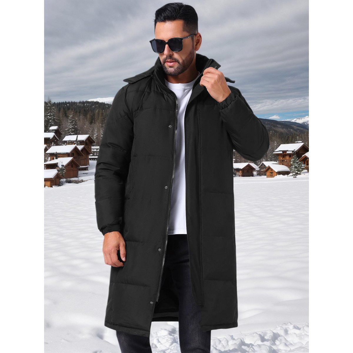 Мужские куртки INSPIRE CHIC Men's Winter Full-Zip Winter Detachable Hooded Quilted Padded Puffer Jacket Small Black — фото 5