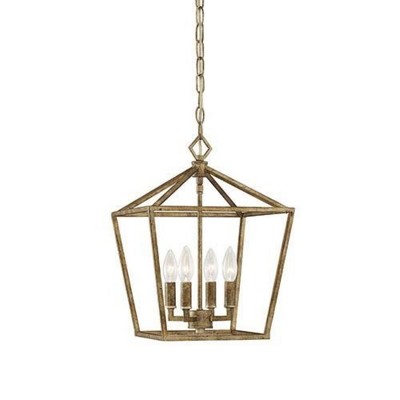 Vintage Gold Glass 4-Light Pendant, 12" x 18"