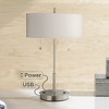 360 Lighting Nikola Modern Accent Table Lamps 23 3/4" High Set of 2 Silver with USB and AC Power Outlet in Base White Drum Shade for Bedroom Home Desk - 2 of 4