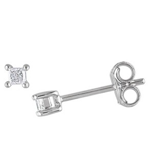 1/6 CT. T.W. Princess Cut Diamond Stud Earrings in Sterling Silver - White - 1 of 4