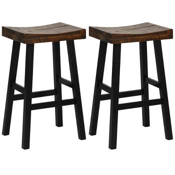 Costway 24" Bar Stool Set of 2 Counter Height Solid Wood Curved Saddle Seat Footrest
