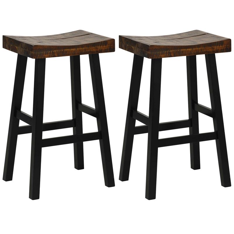 Costway 24" Bar Stool Set of 2 Counter Height Solid Wood Curved Saddle Seat Footrest, 1 of 10