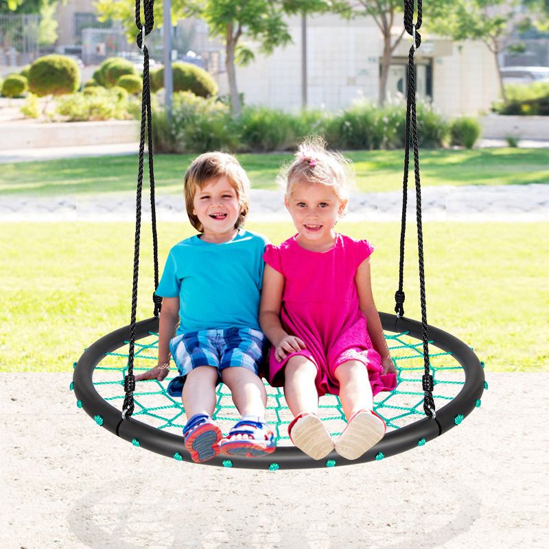 Costway 40'' Spider Web Tree Swing Set w/ Adjustable Hanging Ropes Kids Play Set BlueGreenOrange, 4 of 11