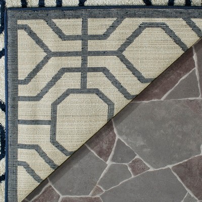 Ivory & Navy 6' x 9' Hand-Knotted Cotton Blend Easy-Care Area Rug