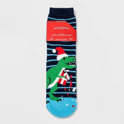 Women's T-Rex Dinosaur Cozy Crew Socks with Gift Card Holder - Wondershop™ Navy 4-10