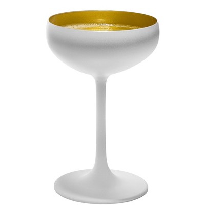 Stolzle Lausitz Olympia White and Gold Champagne Saucer Coupe Glass, Set of 2