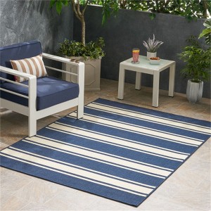 SKRAN Wavy Stripe Modern Indoor Outdoor Area Rug, Farmhouse Transitional Coastal,Bedroom,Kitchen,Backyard,Patio,Non Shedding 5'3"x7' - 1 of 4