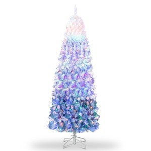Prelit Christmas Tree with Lights, Snow Flocked Artificial Skinny Pencil Tree, Foldable Base, Xmas Decor - 1 of 4