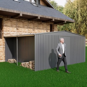GDFStudio Georgia Outdoor Metal Grey Storage Shed with Built-In Firewood Storage and Vents - 1 of 4
