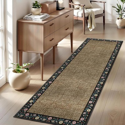 Area Rugs for Living Room Bedroom Modern Floral Bordered Rug Non-Slip Low Pile Accent Carpet Soft Foldable Rug Home Decor