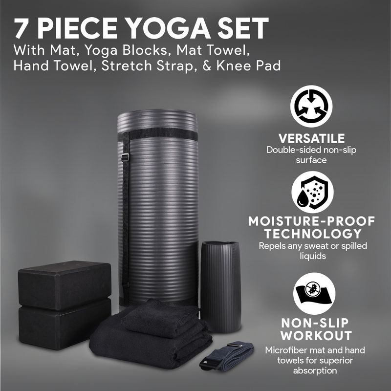 BalanceFrom 7 Piece Set Yoga Kit with Yoga Mat with Carrying Strap, 2 Yoga Blocks, Yoga Mat Towel, Yoga Hand Towel, Yoga Strap and Yoga Knee Pad, 3 of 7