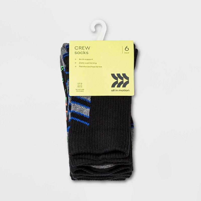 Kids' 6pk Crew Athletic Socks - All In Motion™ Black, 2 of 3