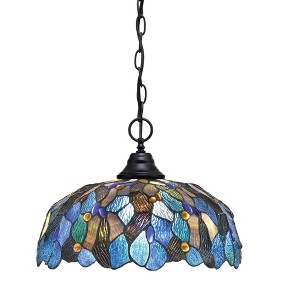 Toltec Lighting Any 1 - Light Pendant in  Matte Black with 16" Blue Mosaic Art Glass Shade - 1 of 1