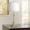 360 Lighting Traditional Swing Arm Desk Table Lamp Adjustable Height 36" Tall Antique Brass Off White Fabric Drum Shade Living Room Bedroom - 2 of 4