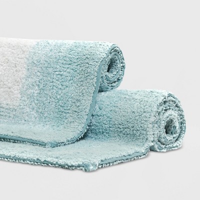 2pc Whitney Ombre Reversible Bath Rug Set Light Blue - Chesapeake: Cotton Tufted, Machine Washable, No Backing