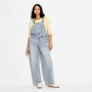 Women's Mid-Rise Baggy Overalls - Wild Fable™ Medium Wash Splatter