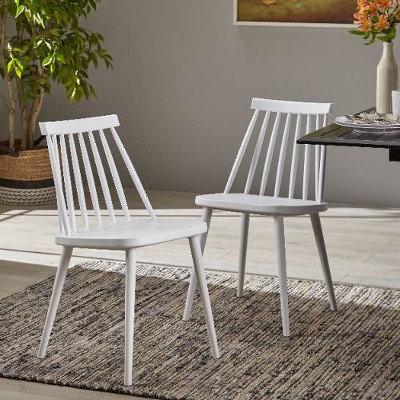 Farmhouse Spindle Back Dining Chairs, Leisure Chairs in Neutral Polypropylene Finish, White Side Chairs, Set of 2 -Christopher Knight Home
