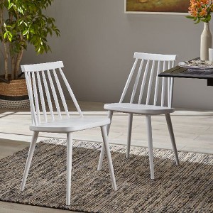 Farmhouse Spindle Back Dining Chairs, Leisure Chairs in Neutral Polypropylene Finish, White Side Chairs, Set of 2 -Christopher Knight Home - 1 of 4