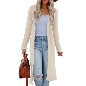 BLUEMING Women's Extra Long Front Open Knit Robe Sweater Cardigan with Side Slit Cover Up Plush Lounge Cardigan - 1 of 4
