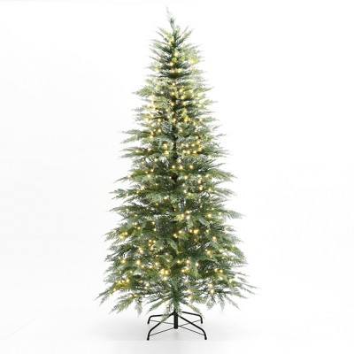 LuxenHome 6.5Ft Pre-Lit Green Cypress Artificial Christmas Tree with Metal Stand